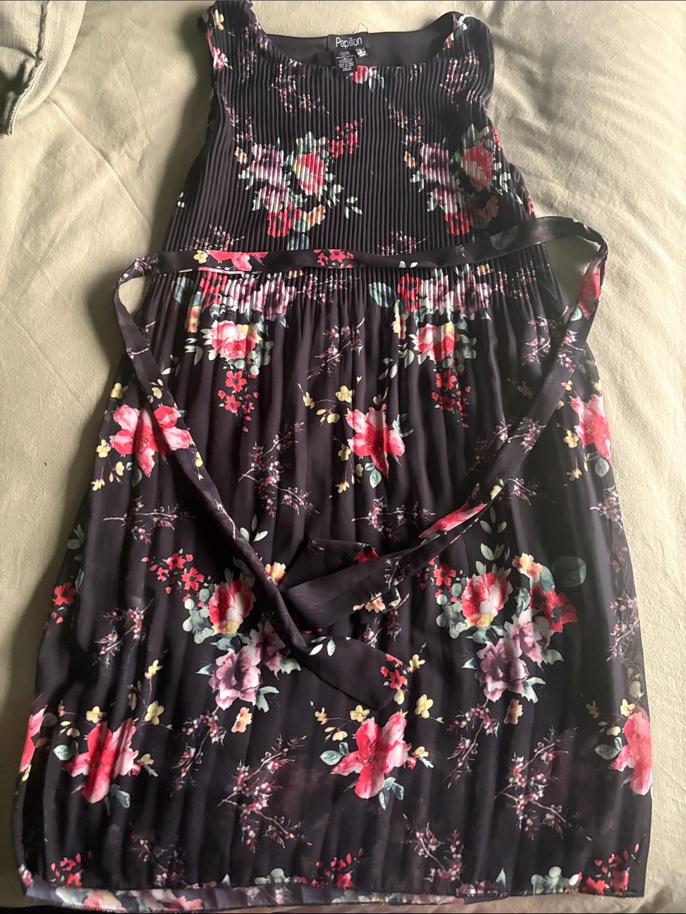 Papillon Floral Sleeveless Midi Dress - Black with Pink Floral